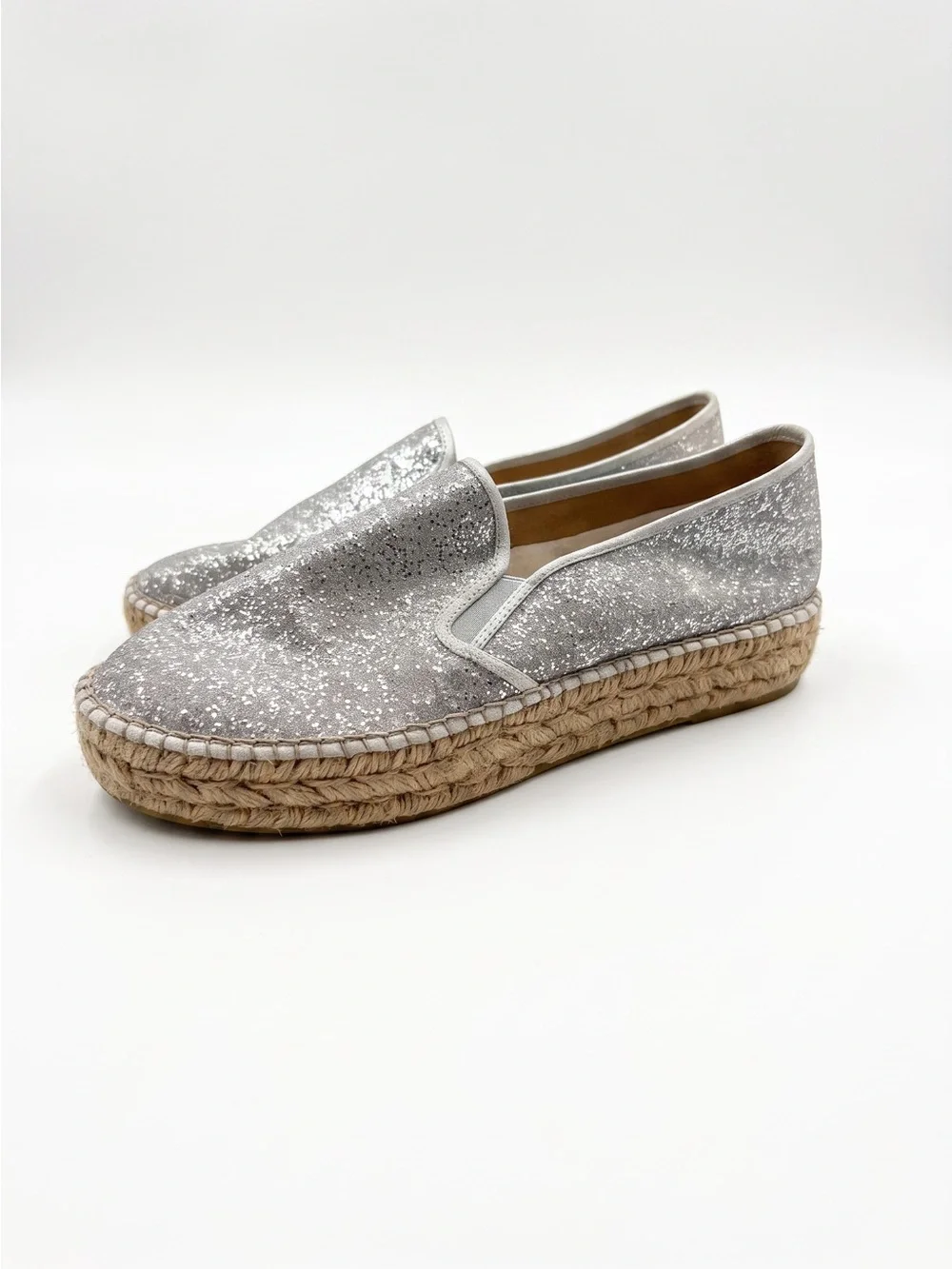 Gaimo Silver Glitter Platform Espadrille Slip On Shoes Made in Spain EU 41 US 10